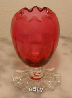 Webb Ruby Egg Shaped Rose Bowl or Ivy Ball with Applied Crystal Ruffled Skirt