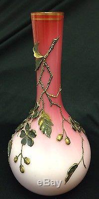 Webb Victorian 3d Applied Floral Enamel Bronze Dark Pink Die Away Vase