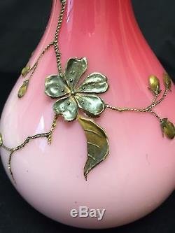 Webb Victorian 3d Applied Floral Enamel Bronze Dark Pink Die Away Vase