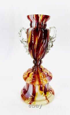 Welz Glass Trophy Vase Cadmium Spatter Pattern Handled Czechoslovakia