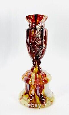 Welz Glass Trophy Vase Cadmium Spatter Pattern Handled Czechoslovakia