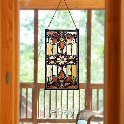Window Panel Suncatcher Victorian Tiffany Style Framed Stained Glass Craftsman