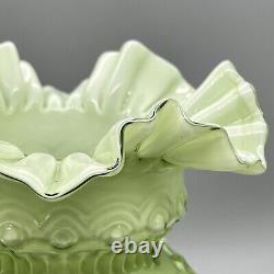 XL Stunning SOFT GREEN CASED GLASS CENTERPIECE VASE Victorian-Style Ruffled MINT